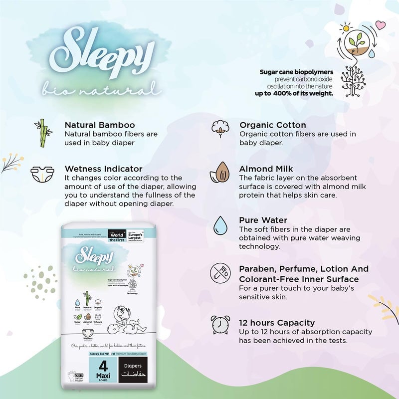 Sleepy Bio Natural Premium Size 4 Diapers | 100 Count | Hypoallergenic Baby Diapers | 7-14Kg | Vegan | 100% Leakproof - Image 5